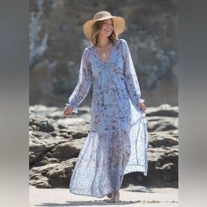 NWT Lovestitch Meadow Floral Boho Style Maxi Dress size M color blue floral